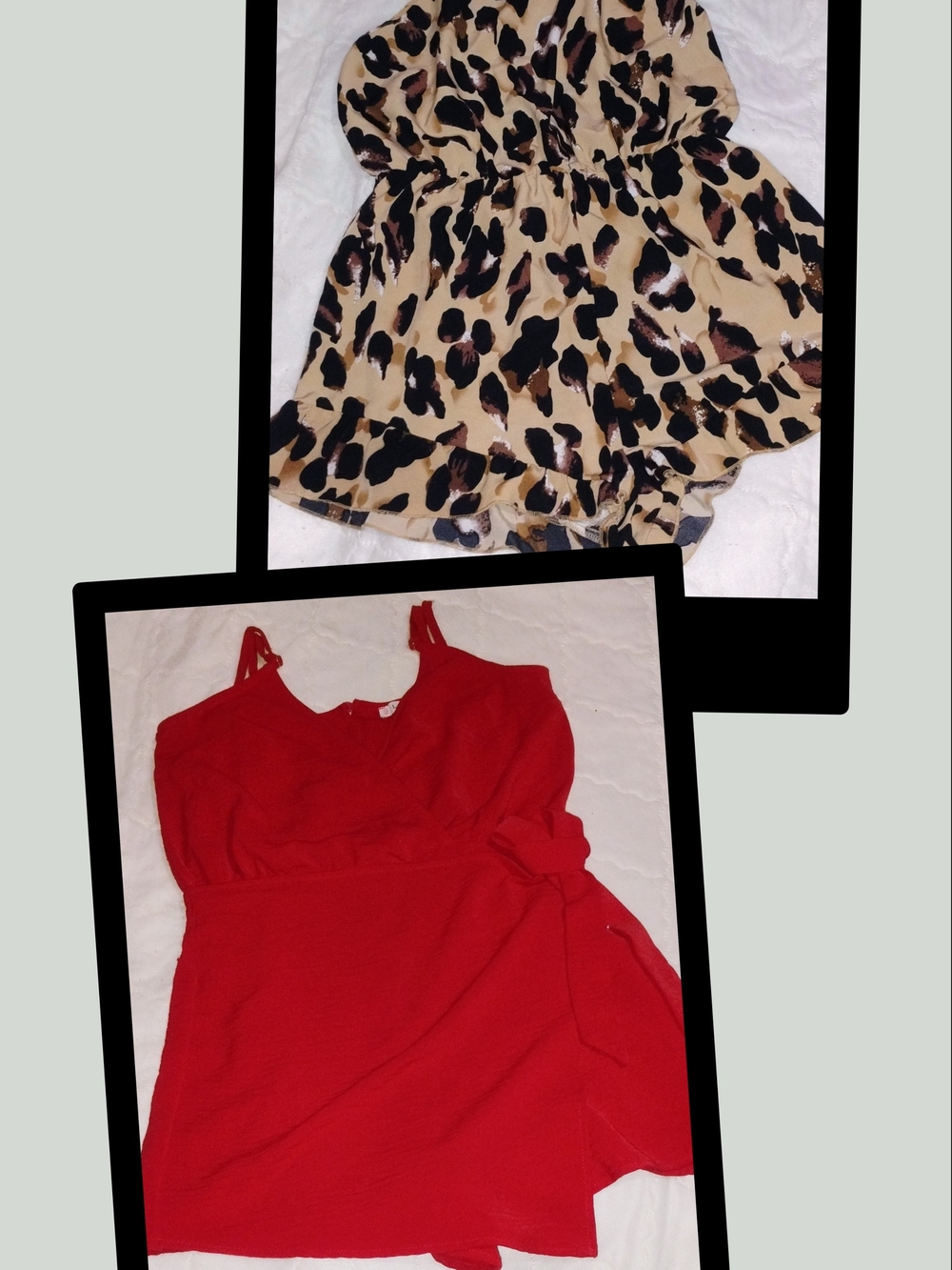 Red Wrap Romper & Leopard Print Romper Set